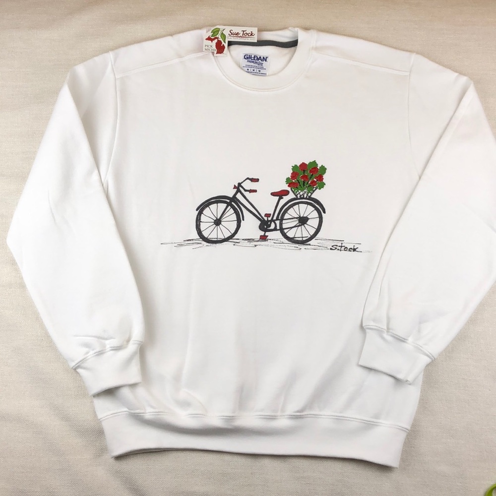 NWT Women’s Sweatshirt Red Geranium Basket Bicycle Size M